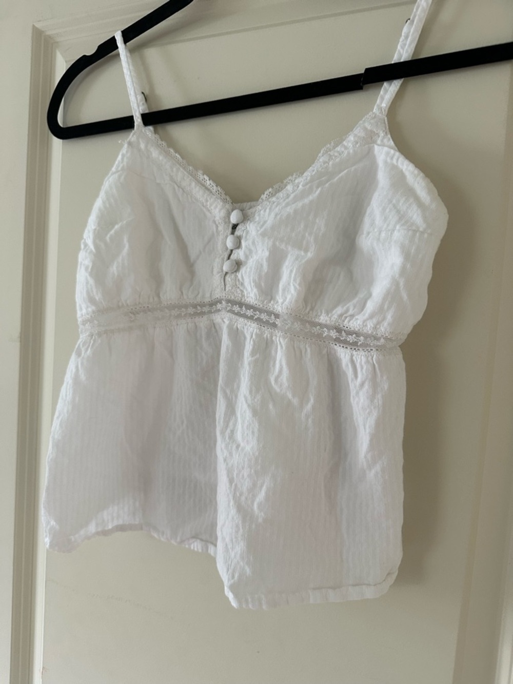 White Lace-Trim Cotton Cami Tank